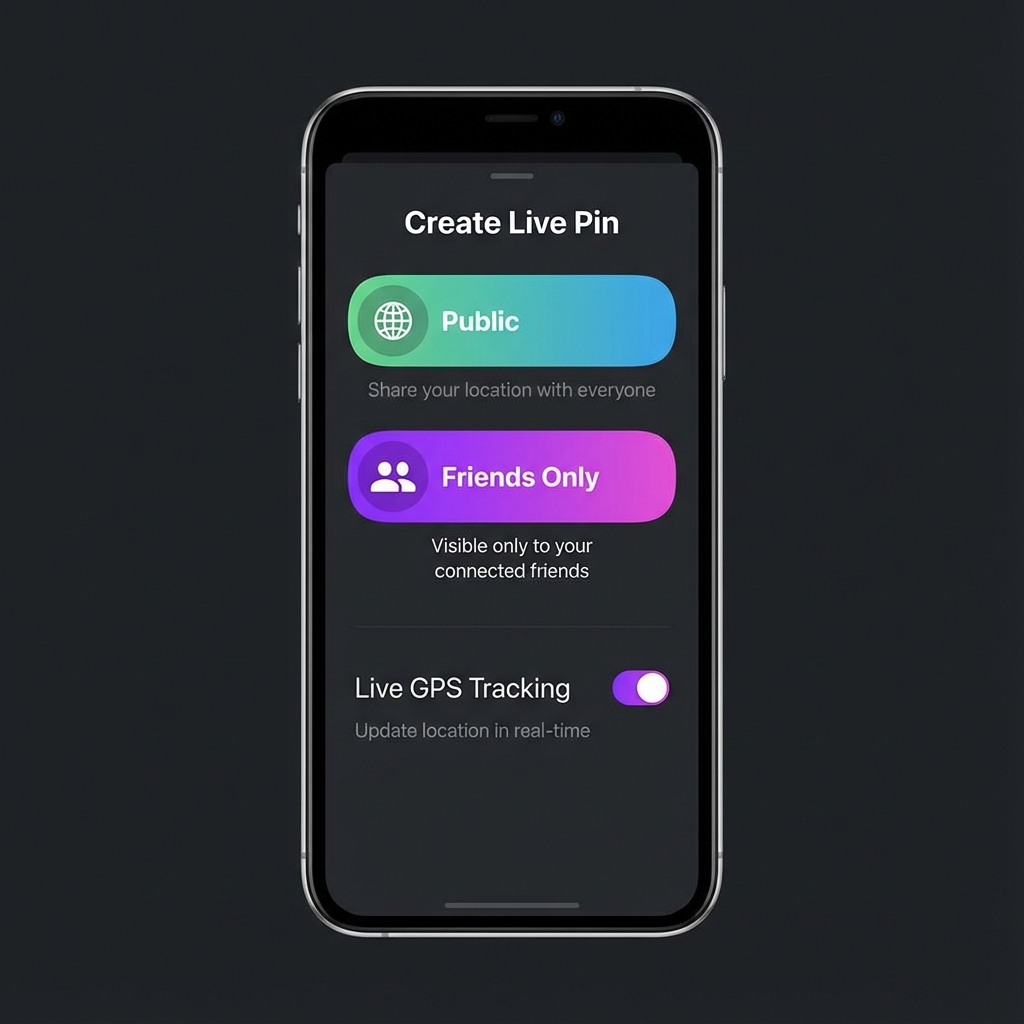 Live Pin privacy controls showing public and friends only options